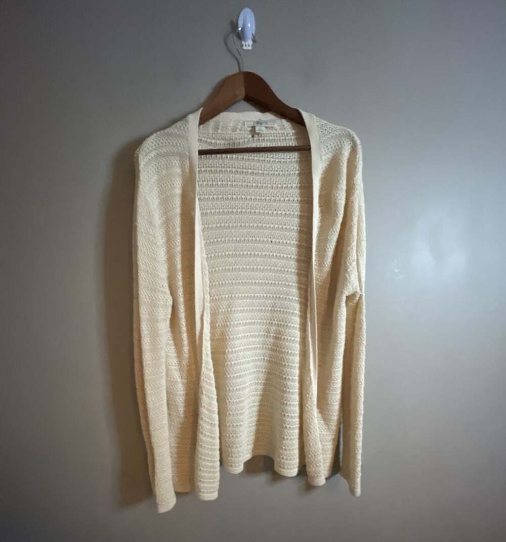 Adam Levine Women's Cream Open-Front Lightweight Knit Cardigan Sweater